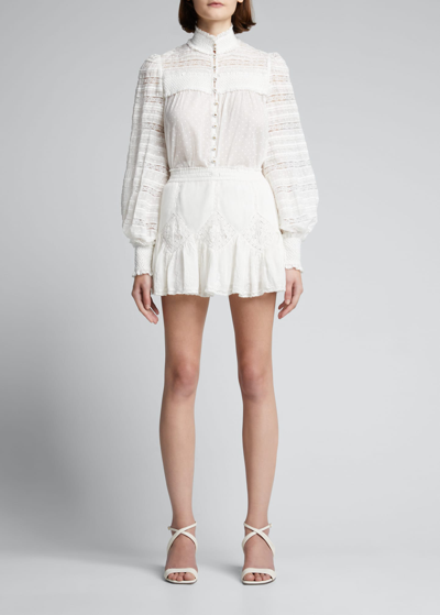 Shop Loveshackfancy Adia Embroidered Cotton Mini Skirt In True White