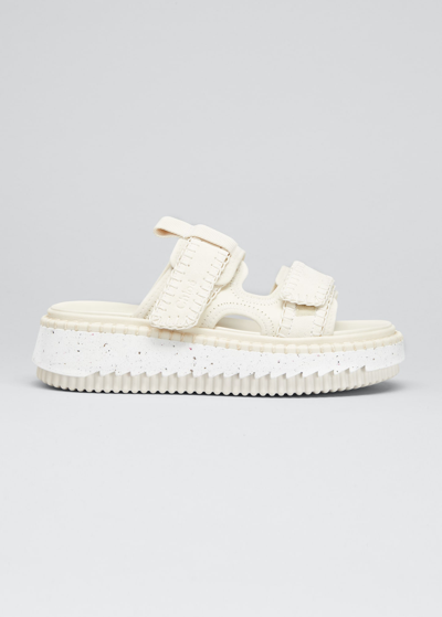Shop Chloé Lilli Double-strap Platform Slide Sandals In White