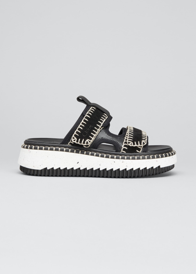 Shop Chloé Lilli Double-strap Platform Slide Sandals In Black