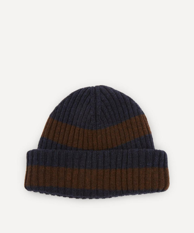 Shop Oliver Spencer Dock Rib Striped Hat In Navy / Chocolate