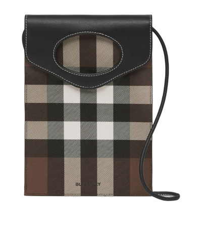 Shop Burberry E-canvas Check Pocket Phone Pouch In Brown