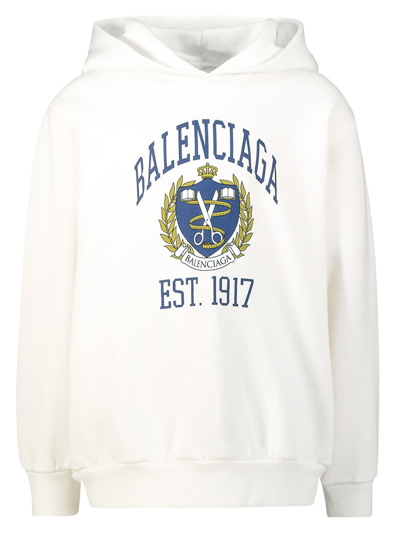 Balenciaga Kid's University Crest Logo Hoodie In Bianco | ModeSens