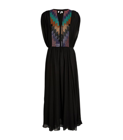 Shop Victoria Beckham Silk Beaded Maxi Dress In Black