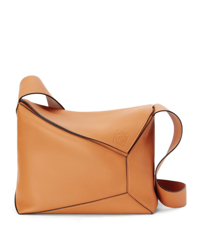 Shop Loewe Leather Puzzle Shoulder Bag In Beige