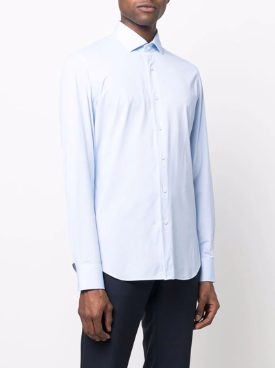 Shop Xacus Plain Button-down Shirt In Blau