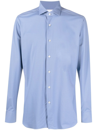 Shop Xacus Slim-cut Shirt In Blau