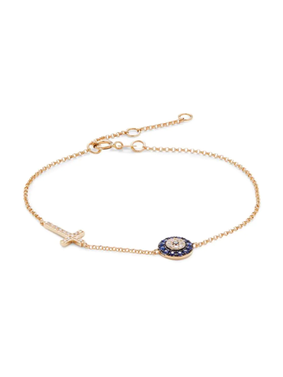 Shop Effy Women's 14k Yellow Gold, Sapphire & Diamond Cross & Evil Eye Bracelet
