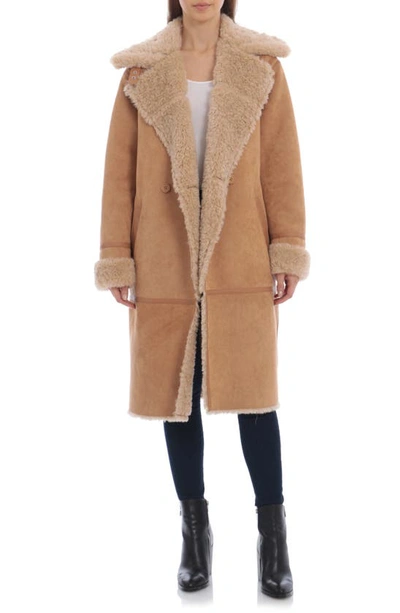 Shop Avec Les Filles Faux Shearling Double Breasted Coat In Toffee