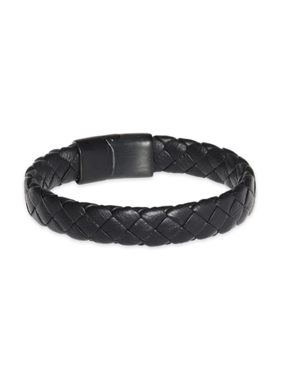 Shop Jan Leslie Men's Braided Leather Bracelet In Black