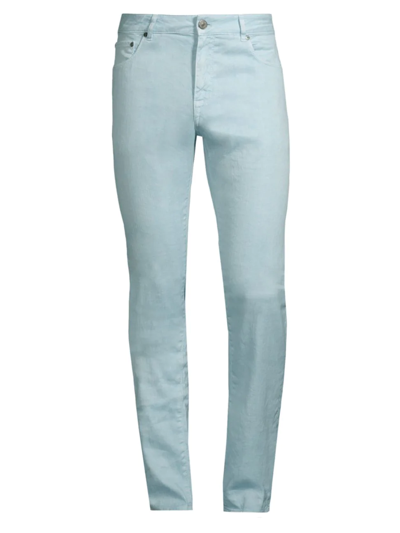Shop Pt Torino Men's Cotton-linen Slim-straight Jeans In Light Blue