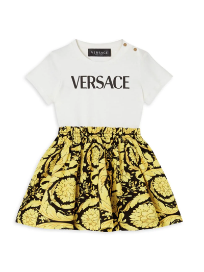 Shop Versace Baby Girl's Logo Cotton Dress In Neutral