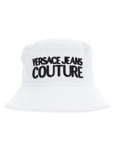 Shop Versace Jeans Couture Men's Logo Bucket Hat In White Black