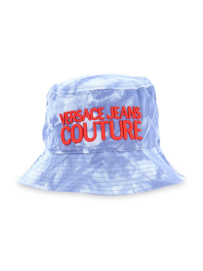 Shop Versace Jeans Couture Men's Tie-dye Logo Bucket Hat In Denim Poppy