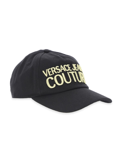 Shop Versace Jeans Couture Embroidered Logo Baseball Cap In Black Gold