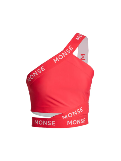 Monse Zigzag Logo One-shoulder Crop Top In Raspberry | ModeSens