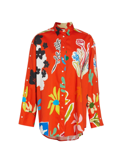 Shop Monse Women's Floral Top Stitched Shirt In Poppy Floral