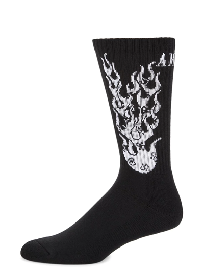 Shop Amiri Men's Flames Calf Socks In Black