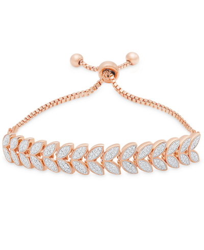 Shop Macy's Diamond Accent Leaf Bolo Adjustable Bracelet In Rose Gold