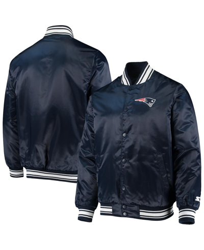 Starter Men's  Navy New England Patriots Locker Room Satin Varsity Full-snap Jacket In Navy