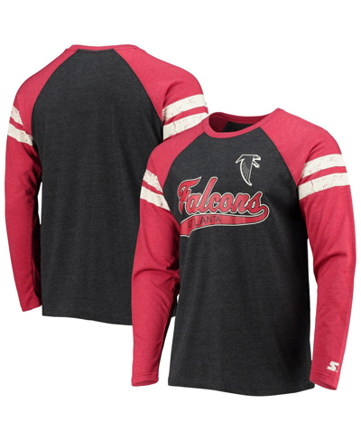 Shop Starter Men's  Black, Red Atlanta Falcons Throwback League Raglan Long Sleeve Tri-blend T-shirt In Black/red