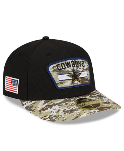 Shop New Era Men's  Black And Camo Dallas Cowboys 2021 Salute To Service Low Profile 59fifty Fitted Hat In Black/camo