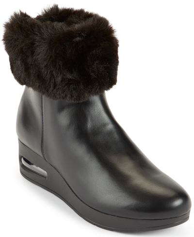Shop Dkny Women's Abri Faux-fur Wedge Booties In Black Smooth