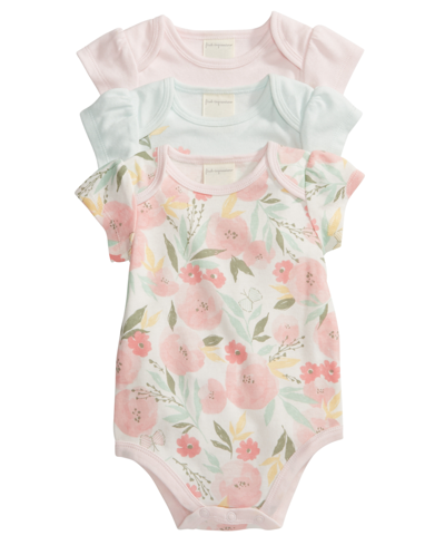 Shop First Impressions Baby Girls Bodysuits, Pack Of 3, Created For Macy's In Barely Green