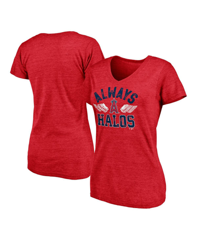Shop Fanatics Women's  Heathered Red Los Angeles Angels City Of Angels Hometown Collection Tri-blend V-nec