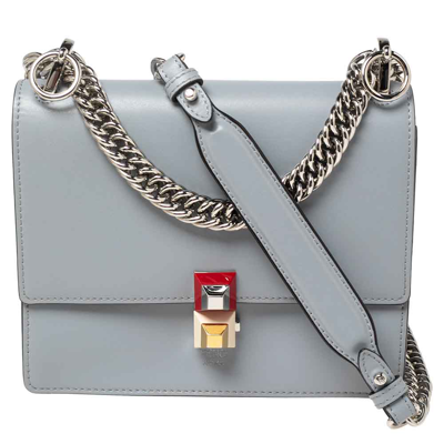 Pre-owned Fendi Powder Blue Leather Small Kan I Shoulder Bag