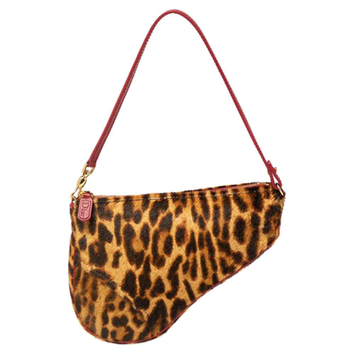 Pre-owned Dior Brown Leopard Print Pony Hair Two-way Saddle Bag