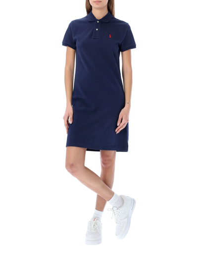Shop Polo Ralph Lauren Logo Embroidered Polo Dress In Navy