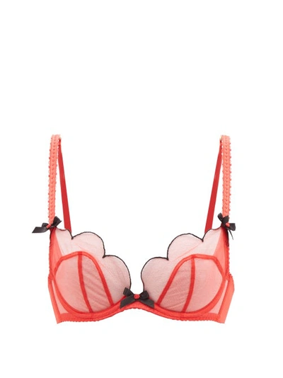 Agent Provocateur Lorna Bow-embellished Embroidered Tulle Underwired Soft-cup  Bra In Red