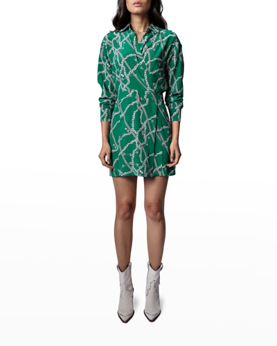 Shop Zadig & Voltaire Ravy Chain-print Silk Mini Dress In Buisson