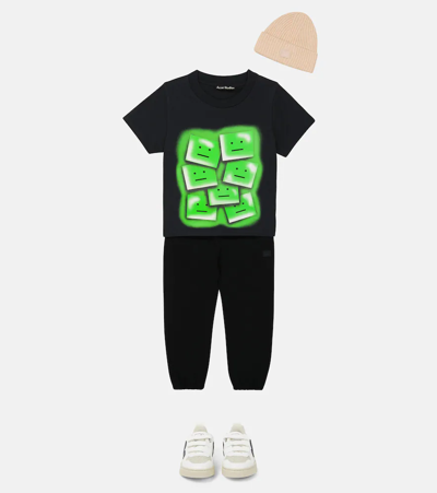Shop Acne Studios Printed Cotton T-shirt In Black/green
