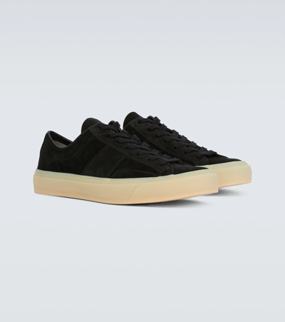 Shop Tom Ford Cambridge Suede Sneakers In Black + Opal White