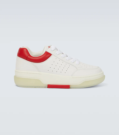 Shop Amiri Stadium Low-top Leather Sneakers In White/red