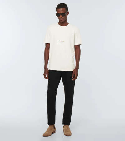 Shop Saint Laurent Logo Cotton T-shirt In Pierre/multi