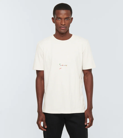 Shop Saint Laurent Logo Cotton T-shirt In Pierre/multi