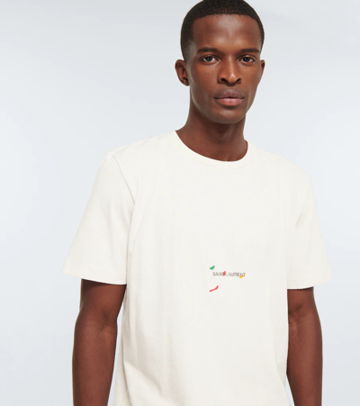 Shop Saint Laurent Logo Cotton T-shirt In Pierre/multi