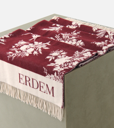 Erdem Floral Jacquard Wool-blend Blanket In Burgundy / Ivory
