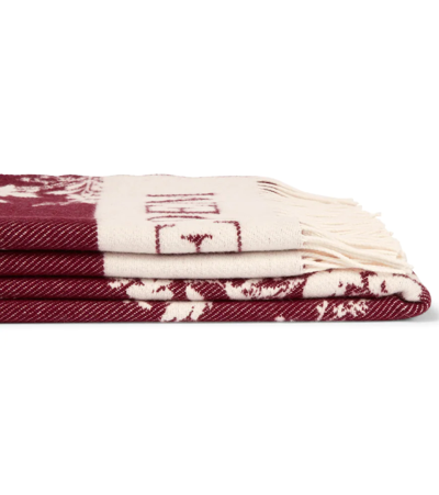 Erdem Floral Jacquard Wool-blend Blanket In Burgundy / Ivory
