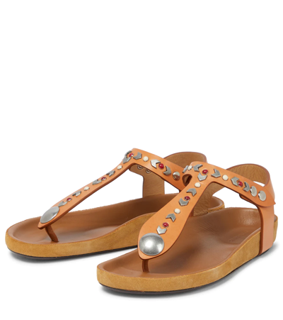 Shop Isabel Marant Enavy Leather Thong Sandals In Natural