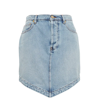 Shop Alexandre Vauthier Asymmetric Denim Miniskirt In Indigo Wash