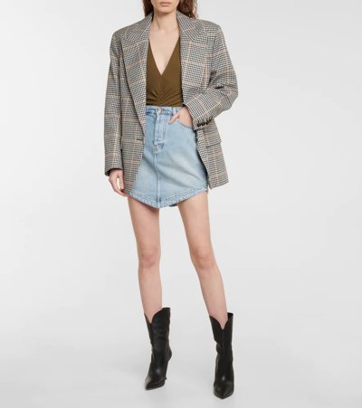 Alexandre Vauthier Crystallized Denim Mini Skirt In Indigo Wash