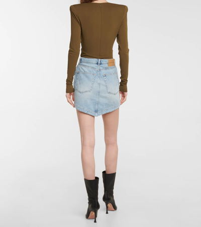 Alexandre Vauthier Crystallized Denim Mini Skirt In Indigo Wash