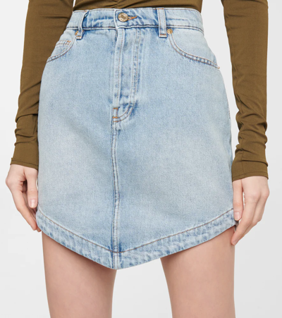 Shop Alexandre Vauthier Asymmetric Denim Miniskirt In Indigo Wash