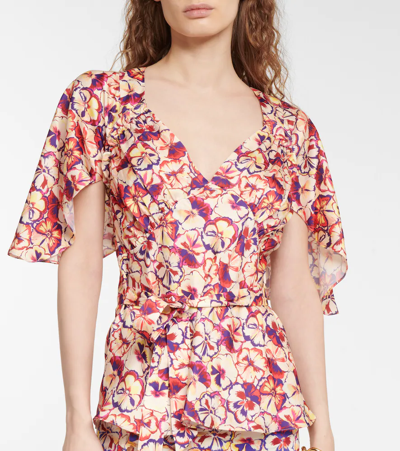 Shop Rabanne Belted Floral Blouse In Sunny Pansy