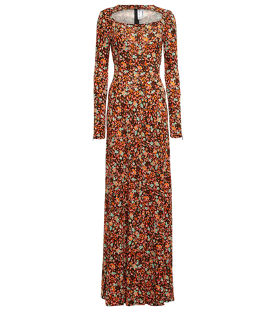 Shop Victoria Beckham Floral Cutout Maxi Dress In Brown/orange/turquoise