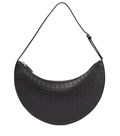 Alaïa Half Moon Perforated Leather Shoulder Bag In Noir
