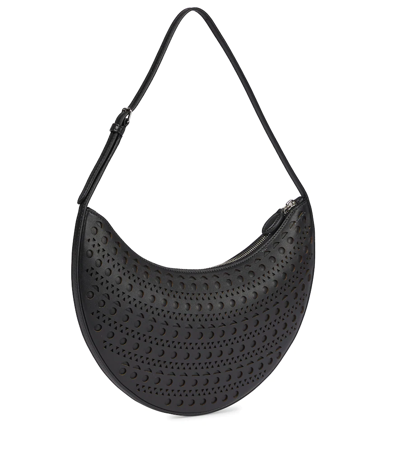 Alaïa Half Moon Perforated Leather Shoulder Bag In Noir